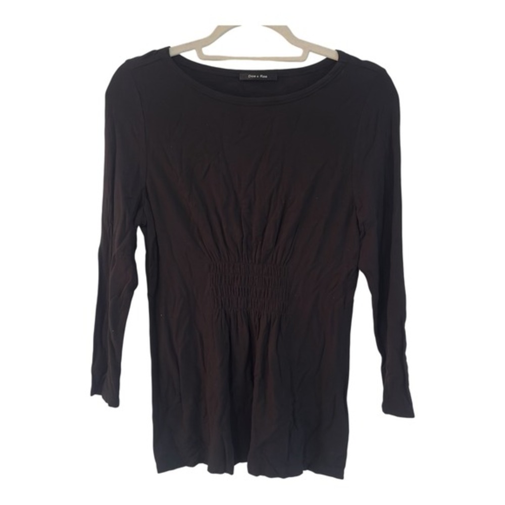 Doe & Rae Womens Black Long Sleeve Smocked Waist Top Round Neck Jersey‎ Knit